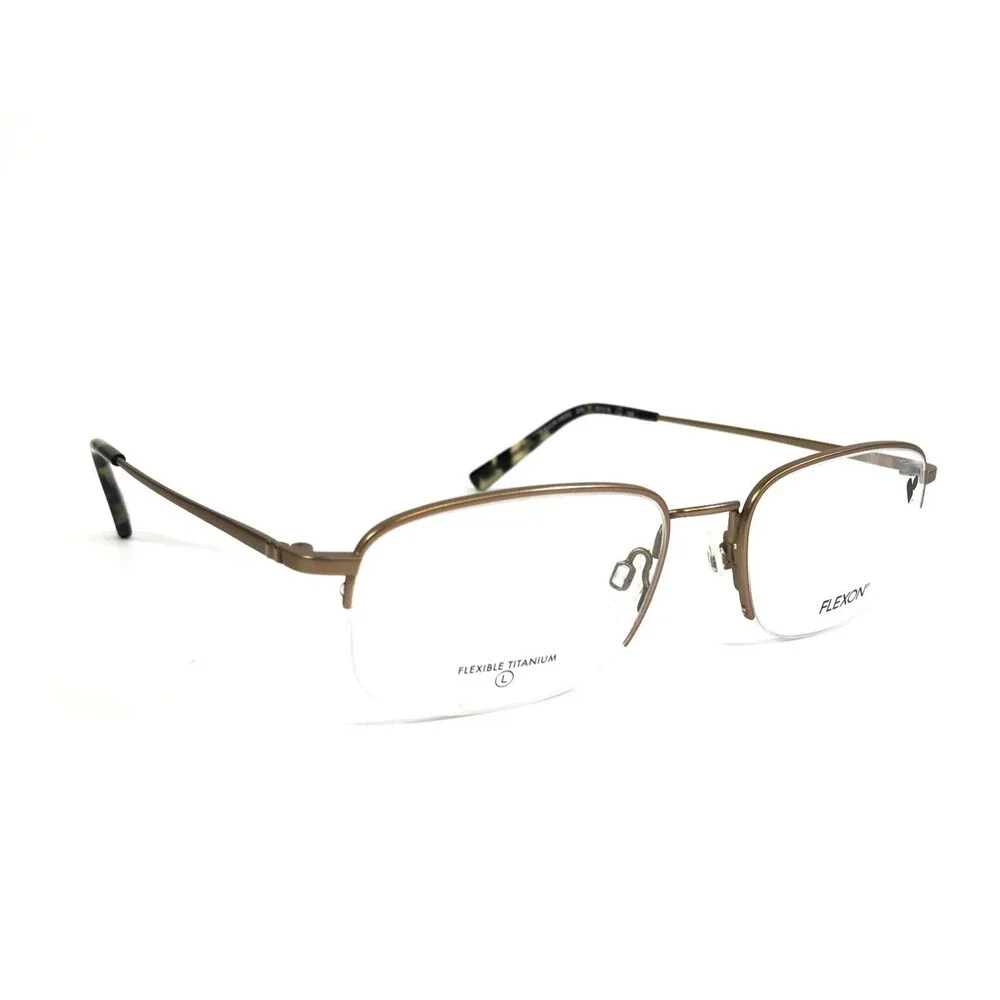 Flexon Eyeglasses Frames H6082 204 Matte Taupe Satin Gold Half Rim 53-19-145